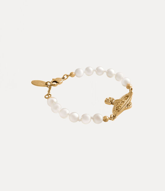 Vivienne Westwood Mini Bas Relief Pearl Chain Bracelet in gold light colorado topaz pearl